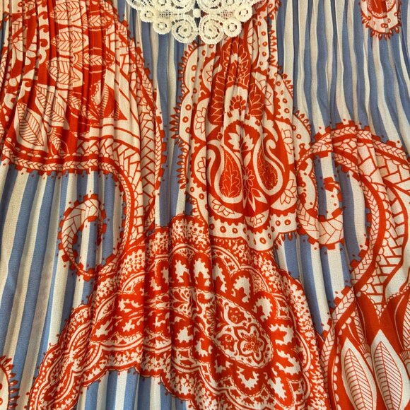 Melissa Paige Petite Boho Accordion Pleated Paisley Striped Top PM - Picture 3 of 6